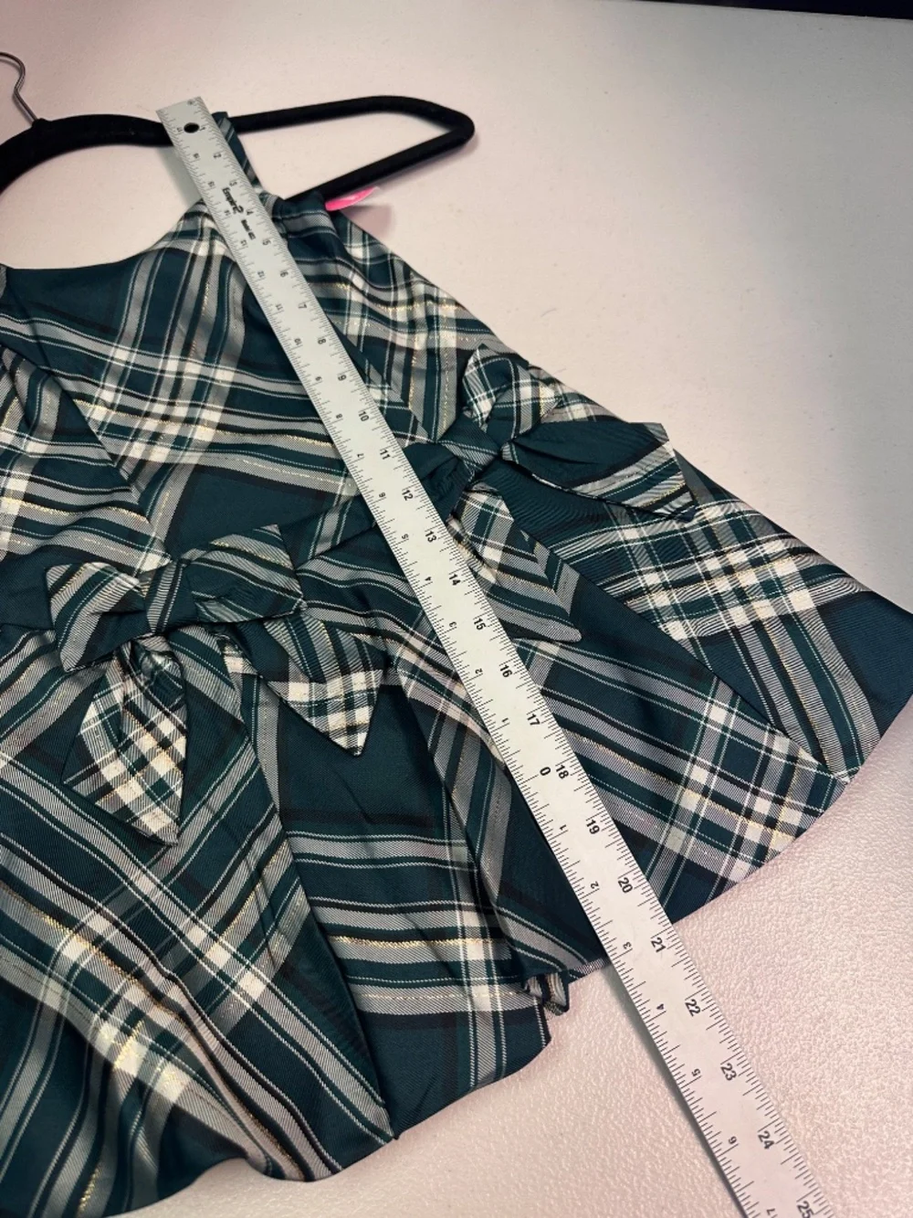 Children's Place Girl Green Plaid Bow-Accent Sleeveless Dress. Sz Girl 4. - Picture 7 of 7